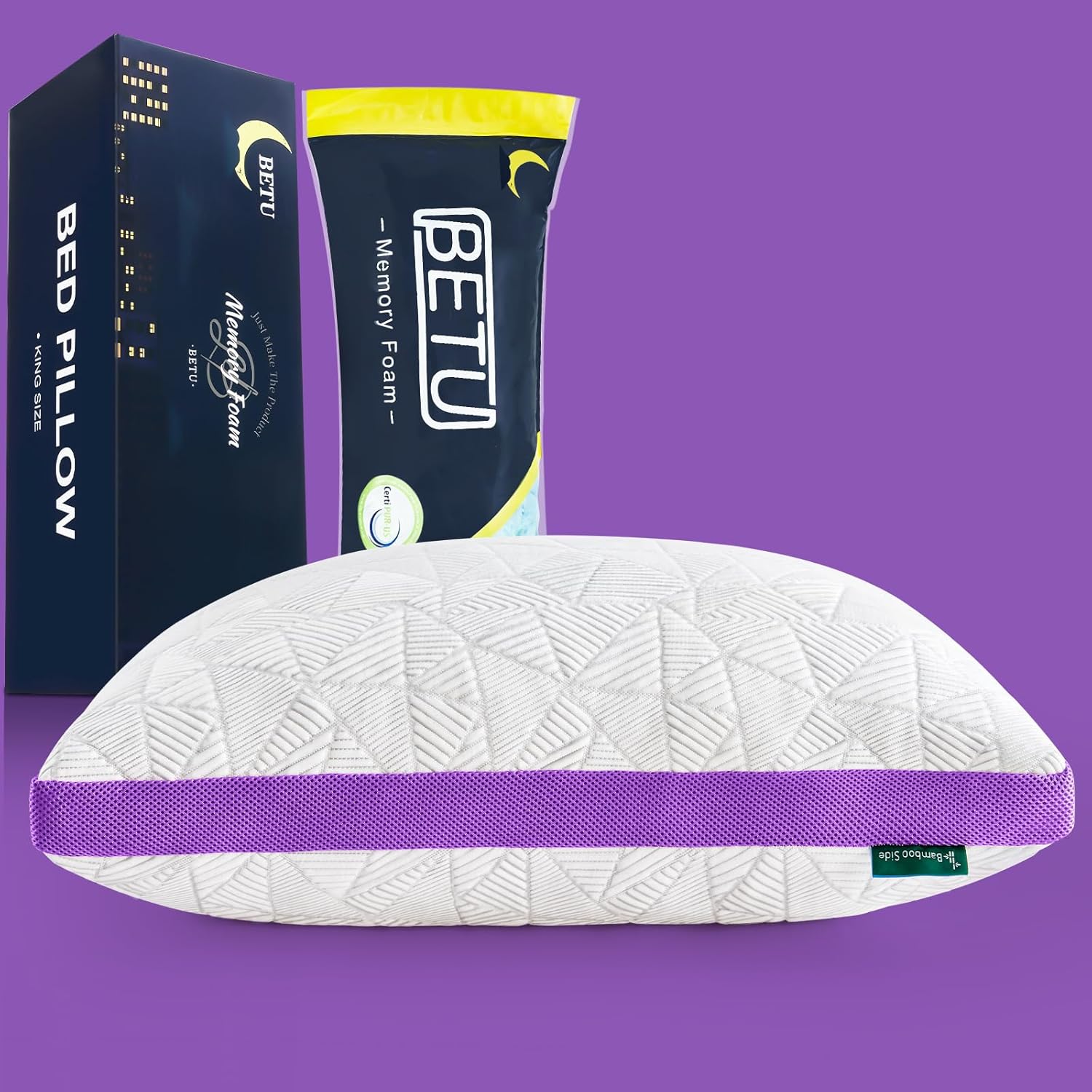 BETU Standard Pillow, Cooling Shredded Memory Foam Pillow for Hot Sleepers College Dorm Room Essentials, Adjustable Firm Gel Cool Pillow for Back Pain and Side Sleeping, Birthday Gifts for Boyfriend Dormly