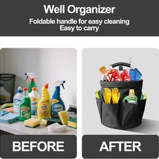 Bucket 17L Cleaning Organizer with Handle with 6 Pockets Foldable Storage Blue Portable Cleaning Bucket Bag Shower Box Home Garden Multifunctional Camping Storage Basket (Black)