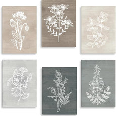 BINCUE Neutral Botanical Plant Canvas 6 Pieces Rustic Farmhouse Wall Art for Living Room Bedroom and Bathroom,Canvas Paintings Print Set Decor 12