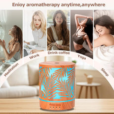 Essential Oil Diffuser Metal Aromatherapy Oil Diffusers for Large Room,Water Plants Pattern Ultrasonic Cool Mist Diffuser with Waterless Auto Shut-Off Protection,for Home Office,300ML