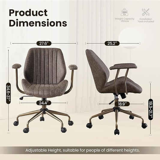 Home Office Desk Chair, Mid-Century Modern Office Chair with Adjustable Lumbar Support, Adjustable Height Executive Task Chair with 360 Rolling Swivel for Meeting Study Room(Mid Back, Grey)