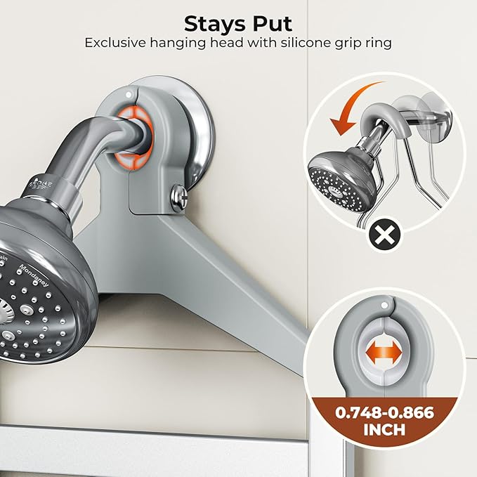 Orimade Aluminum Hanging Shower Caddy Over Head, Adjustable Anti-Slip Bathroom Shelves with Hooks, Rustproof Shower Organizer Storage Rack, Silver 3 Tier