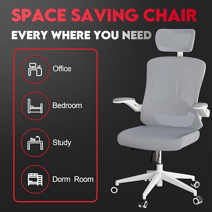 Ergonomic Office Chair - 400LB Comfy Desk Chairs with Adjustable Headrest and Lumbar Back Support, Mesh Computer Chairs with Wheels and Arms for Home Office, Study (669Gray-With Headrest)