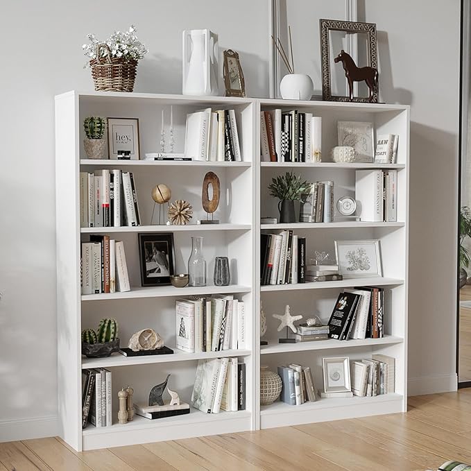 Farini 60 Inch Tall Bookcase,5 Shelf Bookshelves,Adjustable Bookshelf for Home Office,White