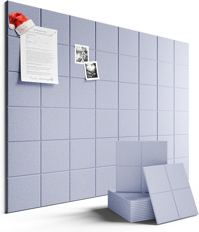 Large Felt Bulletin Board 48" x 36" Cork Board Alternative-12 Pack with 70 Safe Removable Adhesive Tabs, Cork Boards for Walls Cork Board for Home Office Classroom Pin Board-Soft Periwinkle