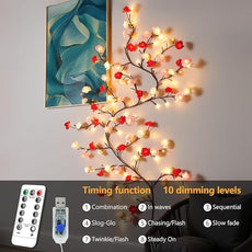Rose Blossom Enchanted Willow Vine Lights, 7.55FT 144LED 3 Color Rose Blossom Tree Branch Lights for Wall, Remote Timer,8 Light Model,Bedroom Wall Doors Wedding, Christmas, USB Battery Box