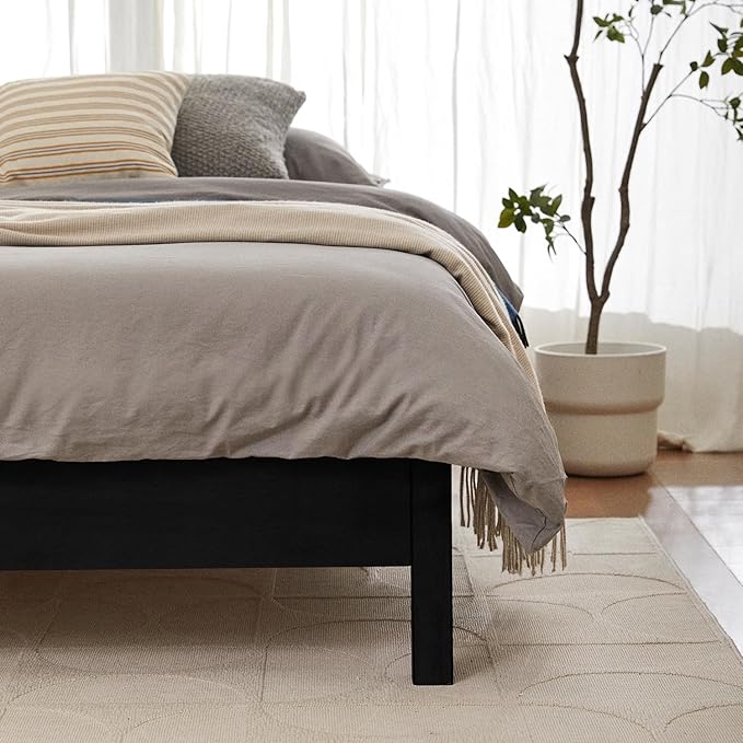LIFEMENT Queen Signature Wood Platform Bed Frame Black, Noise-Free, Under Bed Storage, No Box Spring Needed, Easy Assembly