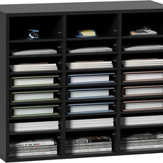 VEVOR Literature Organizers, 24 Compartments Office Mailbox with Adjustable Shelves, Wood Literature Sorter 29x12x24.4 inches for Office, Home, Classroom, Mailrooms Organization, EPA Certified Black
