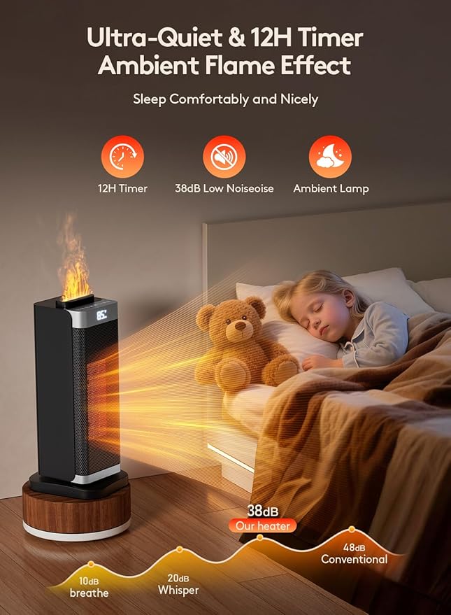 Space Heaters for Indoor Use, Staholz 3 in 1 Portable Space Heater with Humidifier/Ambient Light, Electric Heaters with Thermostat,70° Oscillation,12H Timer,Ultra-Quiet for Bedroom,Office(SL)