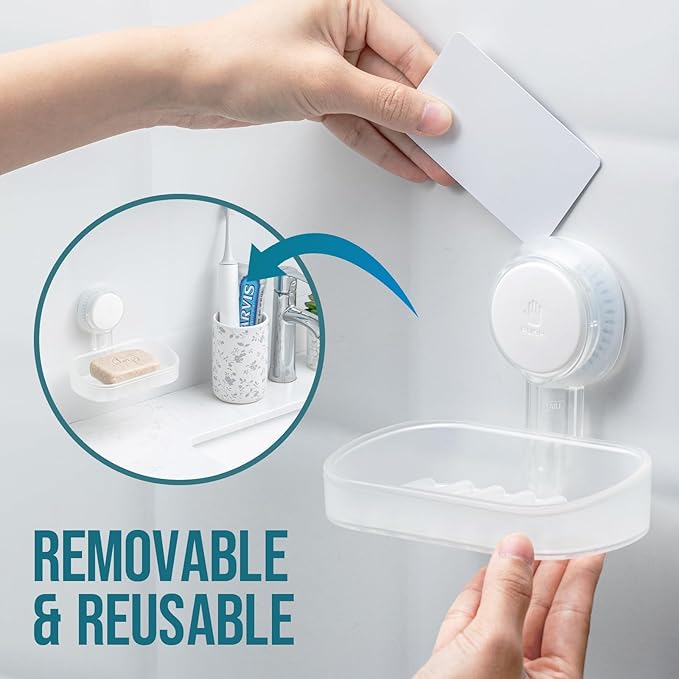 TAILI Soap Dish Bar Holder Suction Cup,Soap Saver with Powerful Vacuum Suction,Sponge Holder for Shower,Bathroom,Tub and Kitchen Sink, Universal Shower Accessories,Drill-Free,Removable,Clear