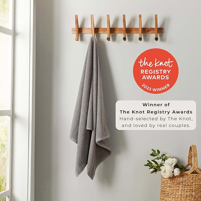 Great Bay Home 100% Cotton 6 Pack 26x16 Hand Towel Set - Absorbent, Quick-Drying, Durable Towels for Bathroom Decor - Low-Twist, Two-Ply Fibers (Dark Grey)