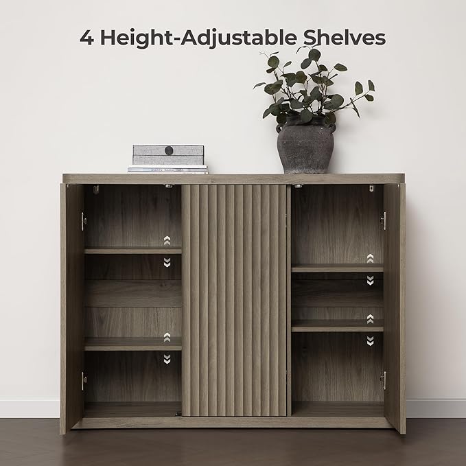 SICOTAS Buffet Cabinet with Storage Accent Sideboard with 3 Doors Modern 46.6" Wide Credenza Fluted Buffet Table Media Console Cabinet Entryway Cabinets for Living Room Kitchen Dining Room Hallway