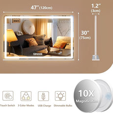 Hasipu Vanity Mirror with Lights and Bluetooth Speaker, 47.2