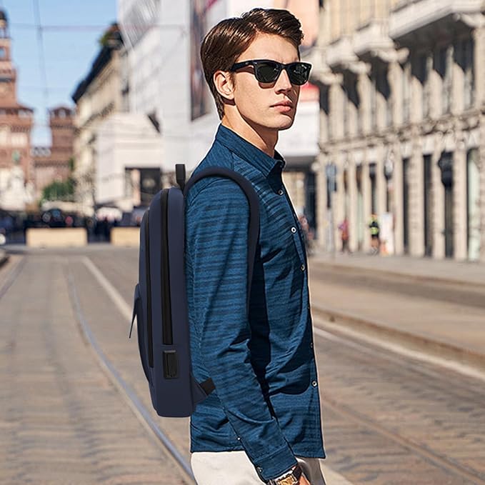 Business Backpack for Men Slim Lightweight Laptop Backpack for 17.3 Inch Computer Water Resistant Small Office Backpack for Commute Travel Daily Office Work with Small Bag (Blue)