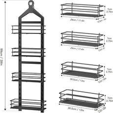 Orimade Adjustable Anti-slip Hanging Shower Caddy over Shower Head,Rustproof Bathroom Hanging shower Organizer with 4 Hooks for Razor,No Drilling Shower shelves Storage Rack,Black 4 Tier