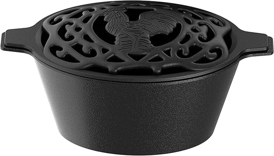 Fire Beauty Woodstove Steamer Stove Humidifier Cast Iron Lattice Top Rust Resistant 2.3 Quart Capacity (chicken)