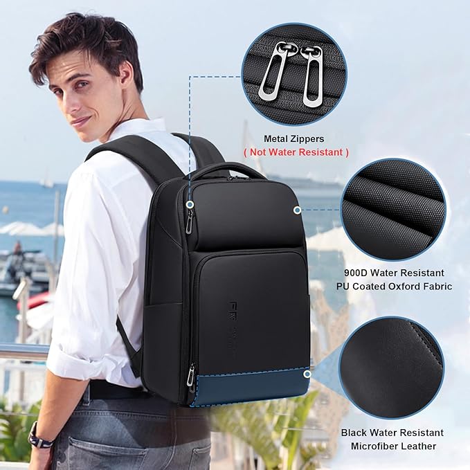 FENRUIEN Business Laptop Backpack 17 Inch, Water Resistant Computer Backpack with Charger, Black Travel Backpack Laptop Bag for Men