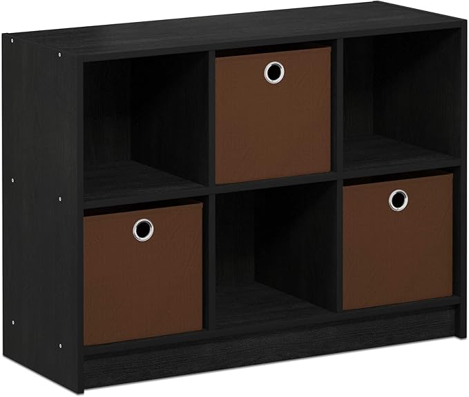 Furinno BASIC Book Shelf, 6-Cube Bookshelf, 3 x 2 Bookcase with Storage Bins, 11.9 x 31.6 x 23.6, for Living Room, Bedroom, Home Office, Americano