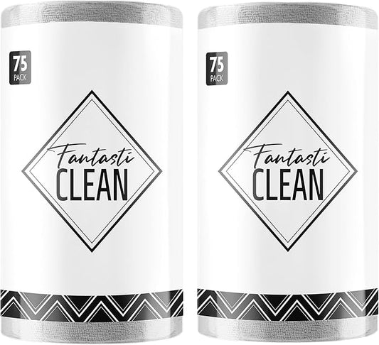 Fantasticlean Microfiber Cleaning Cloth Roll -150 Pack, Tear Away Microfiber Towels, 12" x 12", Reusable, Washable, Ultra Absorbent Dishcloth for All-Around Cleaning Supplies (2 Rolls of Grey)