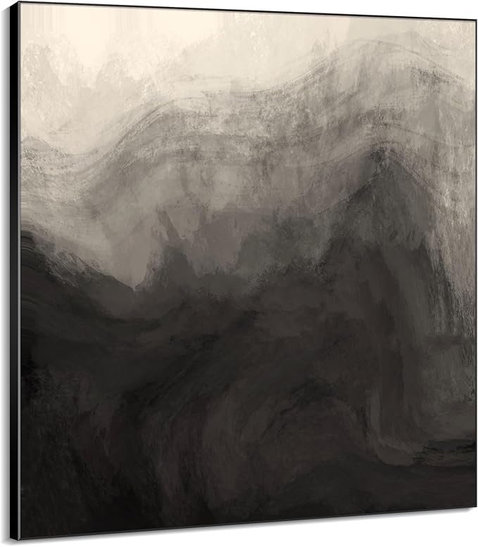 36"x36" Large Framed Wall Art - Monochrome Gray and Black Misty Mountains (Frame Assembly Required)