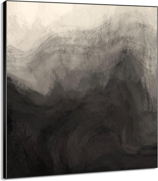36"x36" Large Framed Wall Art - Monochrome Gray and Black Misty Mountains (Frame Assembly Required)