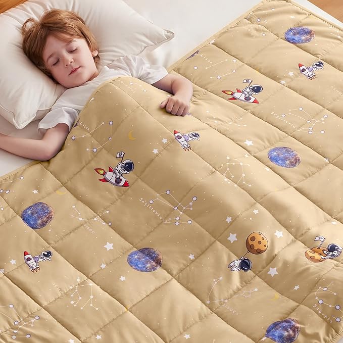 anfie Weighted Blanket Kids(36"x48" 3lbs) Weighted Blanket Cooling Blanket for Sleeping,Throw Size Breathable Blanket with Premium Glass Bead(Space Beige)