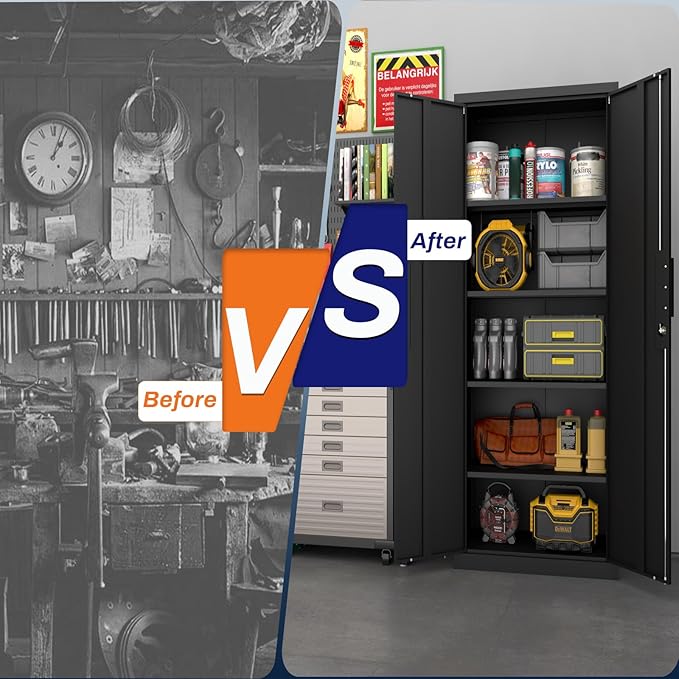 Metal Garage Storage Cabinets with Doors and Adjustable Shelves,72" Lockable Storage Cabinet for Home Office,Garage,School