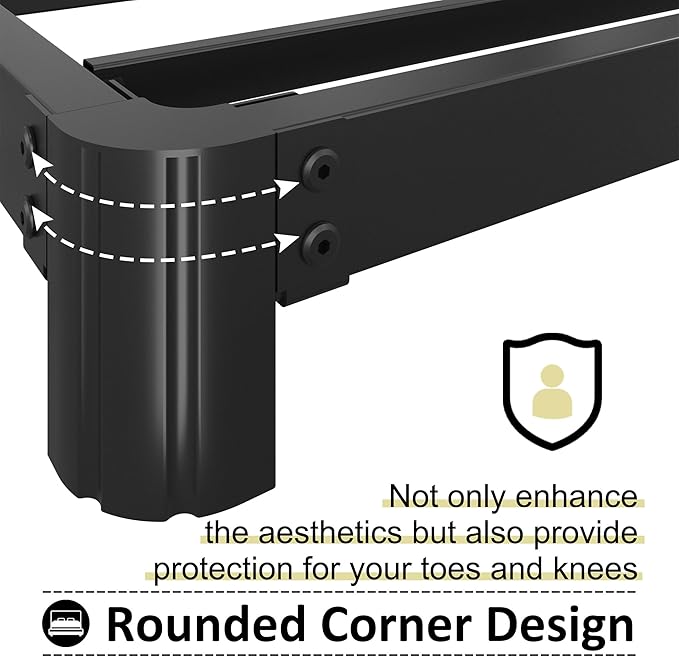 4 Inch Low Profile King Bed Frame with Rounded Corner Legs Heavy Duty Metal King Size Platform Bed Frame No Box Spring Needed, Easy Assembly, Noise Free, Black.