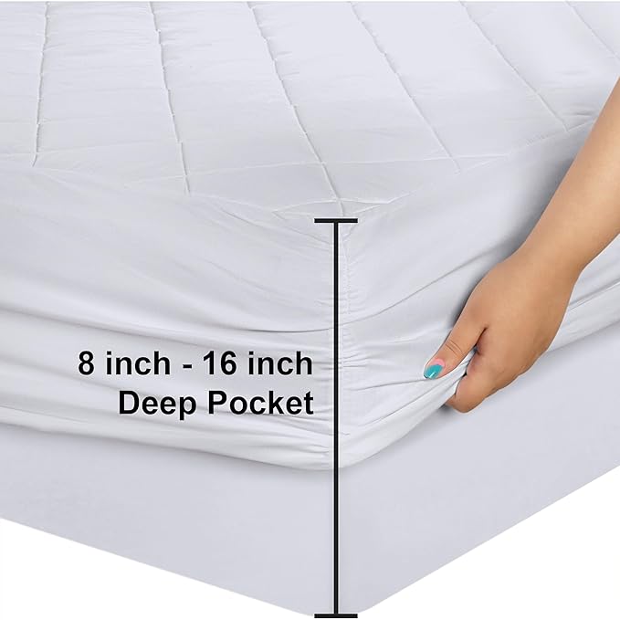 Utopia Bedding 2 Pack Quilted Fitted Mattress Pad, Full Size, Elastic Fitted Mattress Topper Protector and Cover with Deep Pocket Stretches up to 16 Inches, Machine Washable (White)