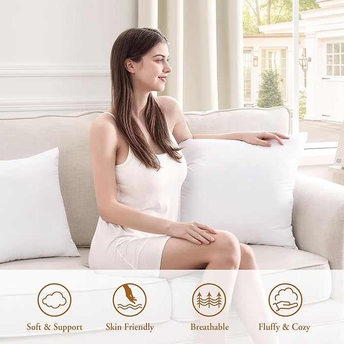 puredown® 18x18 Pillow Inserts, Fluffy Soft Square Form Sham Stuffer Set of 2, Decorative Throw Pillows for Couch, Sofa, Bed and Home Decor