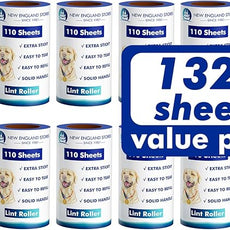 Lint Rollers for Pet Hair Extra Sticky, 1320 Sheets (12 Refills Mega Value Set), Portable Pet Lint Remover for Clothes, Furniture, Carpet, Dog & Cat Hair Removal