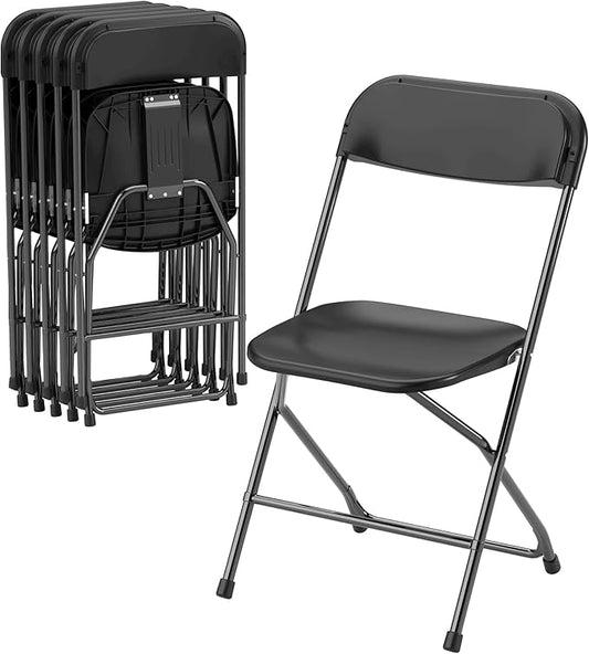 Allpop 6 Pack Plastic Folding Chair, 300lb Capacity, Portable Commercial Chair with Steel Frame for Home Office Wedding Party Indoor Outdoor Events, Stackable, Black