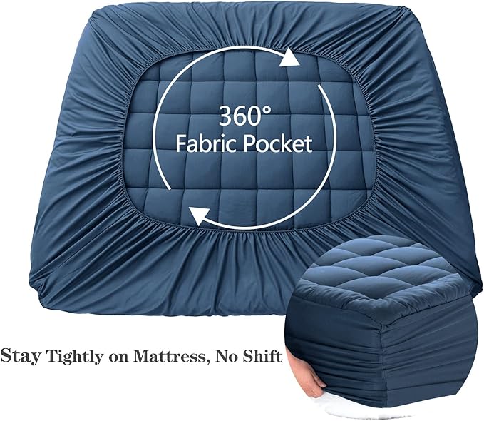 EASELAND Twin Size Mattress Pad Pillow Top Mattress Cover Quilted Fitted Mattress Protector Single 8-21" Deep Pocket Cooling Mattress Topper (39x75 Inches, Dark Blue)