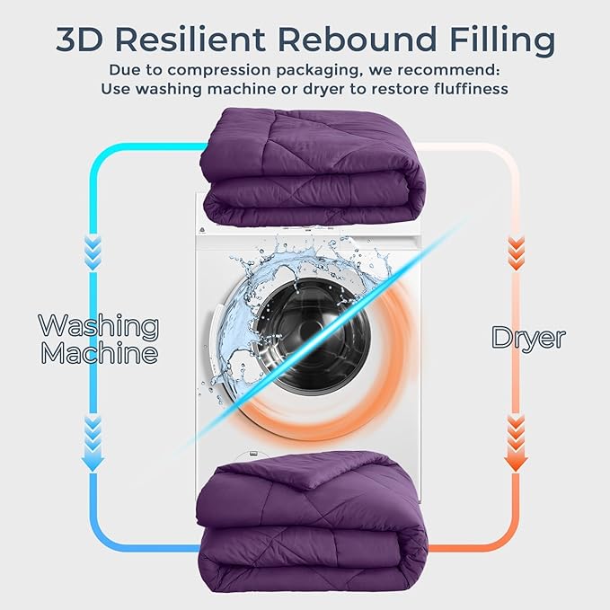 HEVUMYI Grape Purple Twin Comforter Set - 5-Piece All Season Bed in a Bag Twin, Ultra Soft Bedding Set with Comforter, Flat Sheet, Fitted Sheet, Pillowcases, Pillow Shams