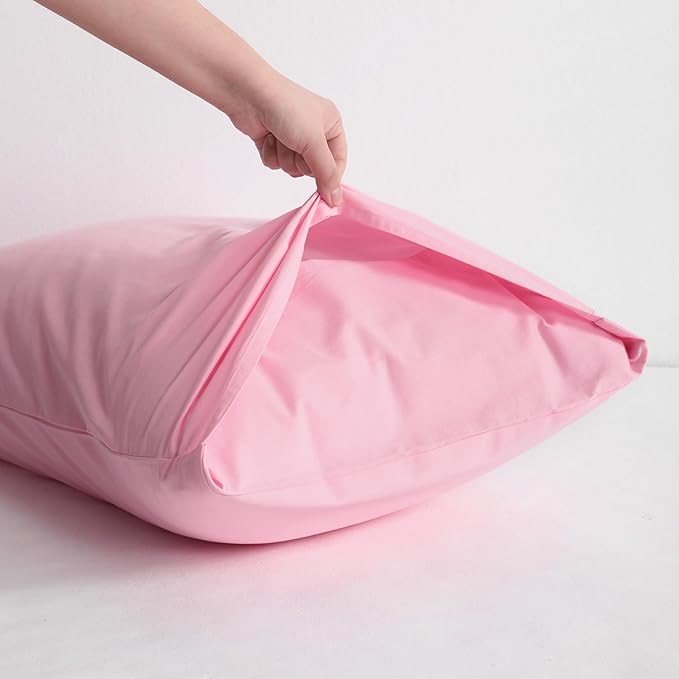 NTBAY Queen Cotton Pillowcases - Envelope Closure 20x30 Pillowcases Set of 2, Breathable and Soft Bed Pillow Cases, Pink
