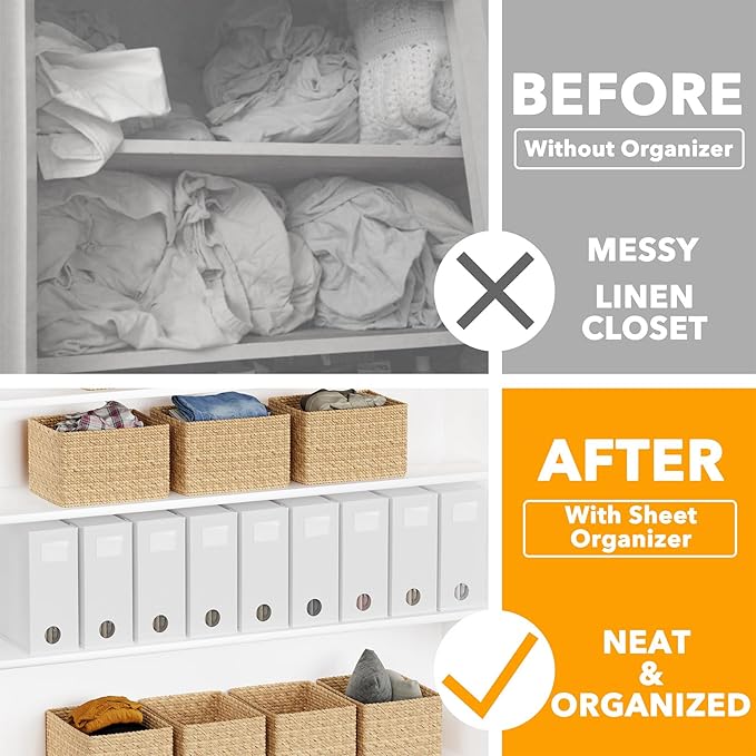 SpaceAid 9 Pack Bed Sheet Organizers and Storage, Foldable Sheet Organizer with Window for Linen Closet, Set Folder Keeper for Queen & King Size Bedding Storage (White)