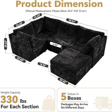 Modular Sectional Sofa,5 Pieces Sectional Couches for Living Room,131X65 L Shaped Cloud Couch with Ottoman Chaise Set