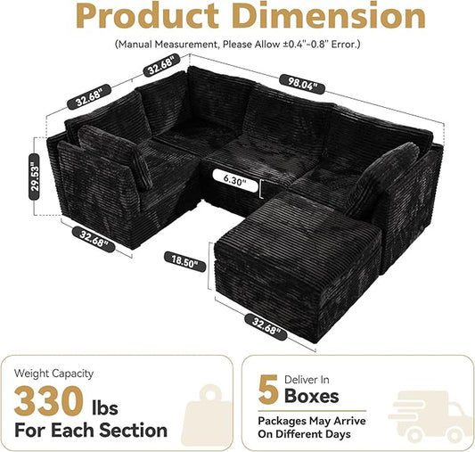 Modular Sectional Sofa,5 Pieces Sectional Couches for Living Room,131X65 L Shaped Cloud Couch with Ottoman Chaise Set