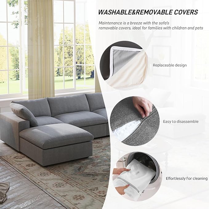 Cloud Couch Modular Sectional Sofa,160" V Shaped Convertible Couches with Corner Sofa for Living Room,5 Seater Minimalist Deep Couches,Sofa Covers Washable&Replaceable(Grey)