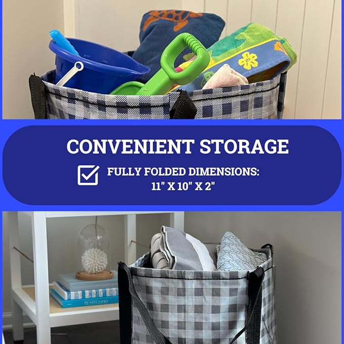 DURASACK Heavy Duty Storage Tote Bag 22-Gallon Rugged Woven Polypropylene Moving Bag, Reusable Self-Standing Design, Holds up to 500 Pounds, Pack of 4, Gingham Multicolored