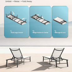Ciokea Upgraded Aluminum Outdoor Lounge Chair - No Assembly Needed, Foldable Patio Chaise Lounge with 5 Adjustable Positions, Reinforced Frame for Extra Durability, Pool Beach Lounge Chair, White
