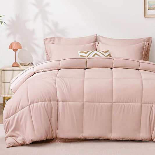 Love's cabin Twin XL Comforter Set Blush Pink, 5 Pieces Twin XL Bed in a Bag, All Season Bedding Sets with 1 Comforter, 1 Flat Sheet, 1 Fitted Sheet, 1 Pillowcase and 1 Pillow Sham