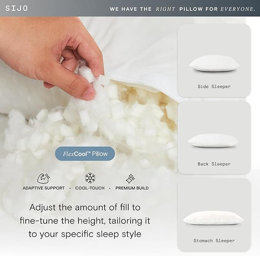 Sijo FlexCool Shredded Memory Foam Pillow - Adjustable Bed Pillow Last Cooling Surface - Good Housekeeping 2025 Bedding Award Winner - CertiPUR-US - Medium Firm for Back, Side, Stomach Sleeper (Queen)