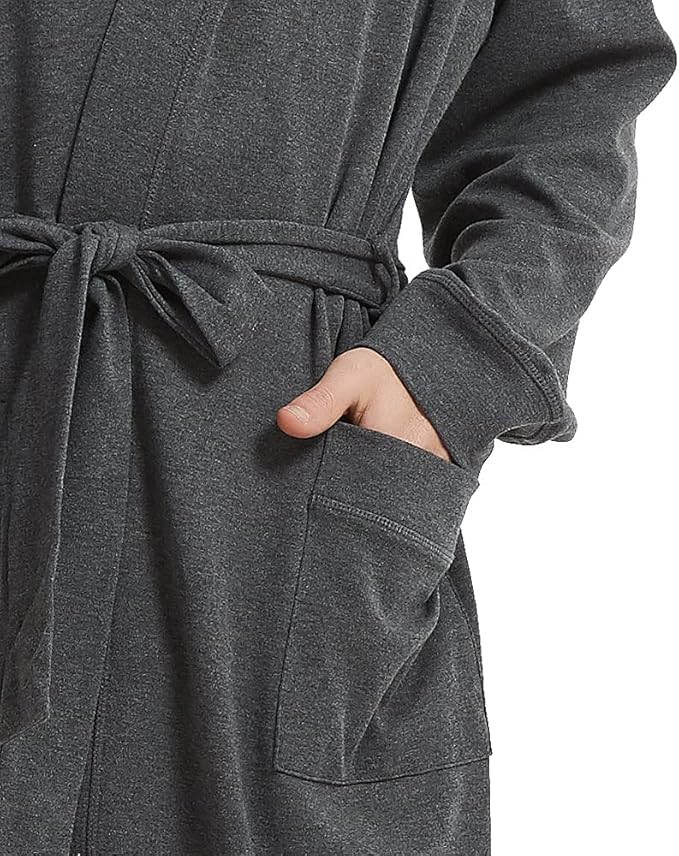 HOLOVE Men's Pure Cotton Bathrobe Lightweight Kimono and Hooded Spa Robes Soft Sleepwear