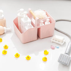 rejomiik Portable Shower Caddy Basket with Bamboo Handle, Plastic Cleaning Caddy Bathroom Organizer Tote for College Dorm Essentials, Bath Toy Storage, Pink