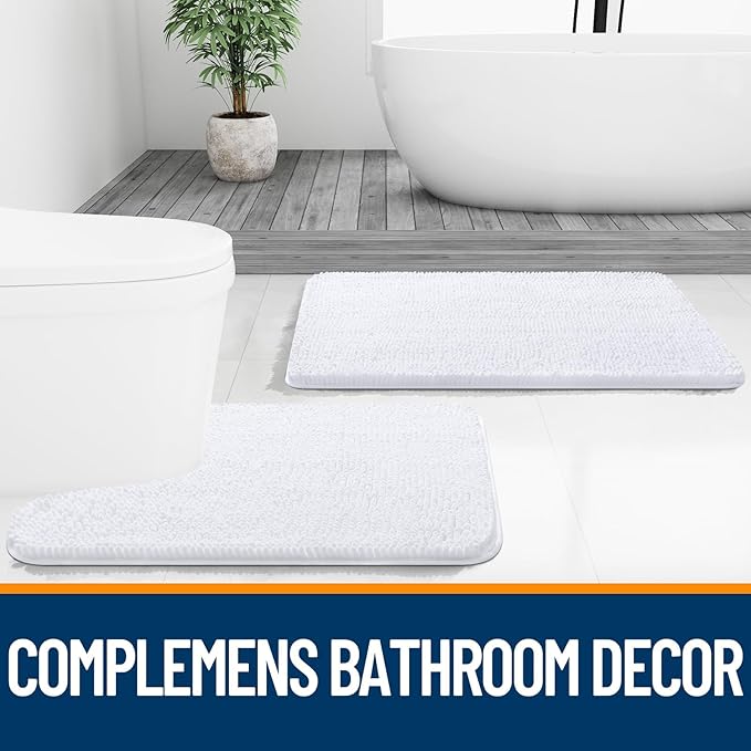 OLANLY Bathroom Rugs 34x21, Extra Soft Absorbent Chenille Bath Rugs, Rubber Backing Quick Dry, Machine Washable Bath Mats for Bathroom Floor, Tub and Shower, Home Decor Accessories, White