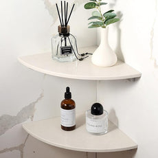 Koville Marble Corner Shower Shelf for Bathroom, 10'' Polished Marble Corner Shelves for Bath, Wall Mounted Stone Corner Shower Caddy, No Drilling Adhesive Shower Shelf - Rigel Yellow (2-Layer)