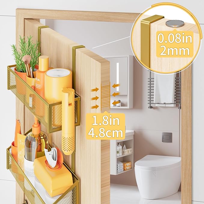 Over The Door Hooks Organizer, Coat Rack Over The Door Storage Hanger Towel Rack, Back of Storage Organizer for Bathroom,Bedroom,Kitchen,Office(Gold 3-Tier)