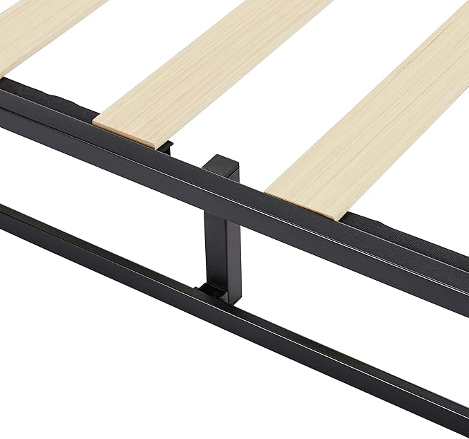 Amazon Basics Metal Platform Bed Frame, with Wood Slat Support, 6 inches High, Full, Black