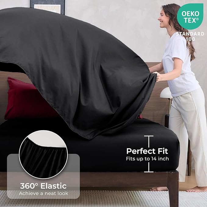 HEVUMYI Red & Black Cali-King Comforter Set - 7-Piece All Season Bed in a Bag Cali-King, Ultra Soft Burgundy Bedding Set with Comforter, Flat Sheet, Fitted Sheet, Pillowcases, Pillow Shams, Burgundy